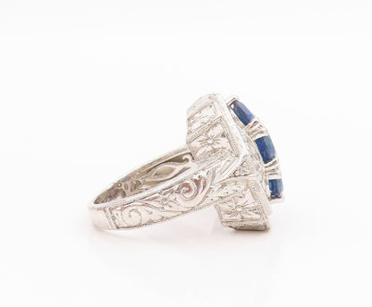 925 Sterling Silver Vintage Ring Round Sapphire & Topaz Inlay  Sz 6  RG33130