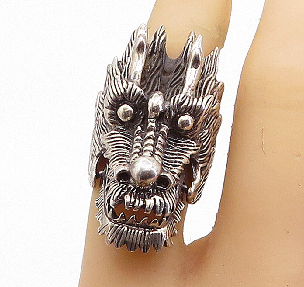925 Sterling Silver  Vintage Dragon's Head Statement Ring Sz 5 (MOVES)  RG6895