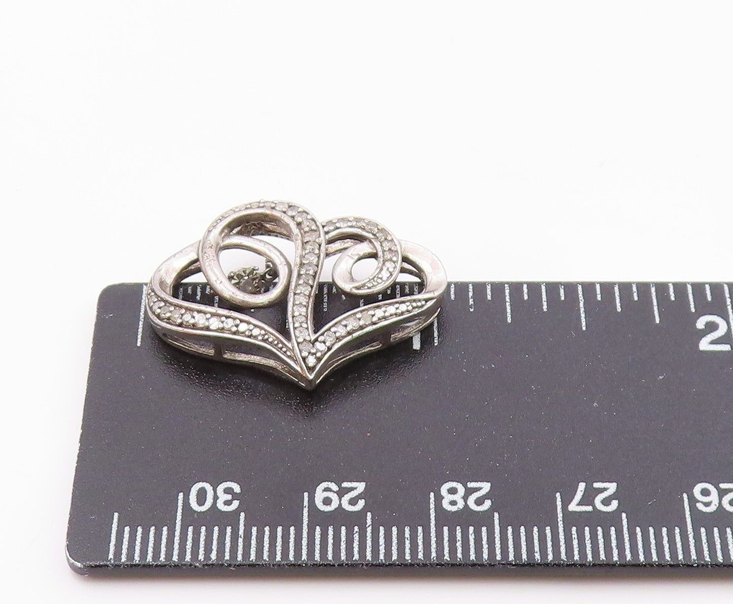925 Sterling Silver  Vintage Genuine Diamonds Double Heart Pendant  PT19811