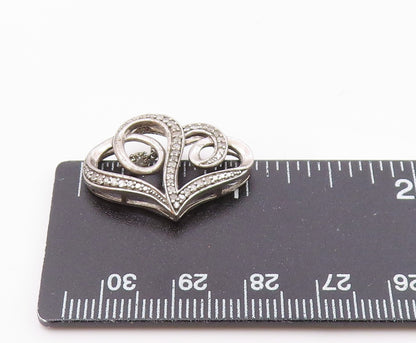 925 Sterling Silver  Vintage Genuine Diamonds Double Heart Pendant  PT19811