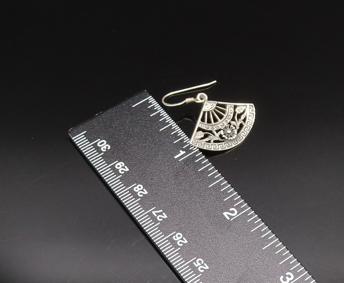 925 Silver  Vintage Engraved Detail Floral Vine Half Circle Earrings  EG12042