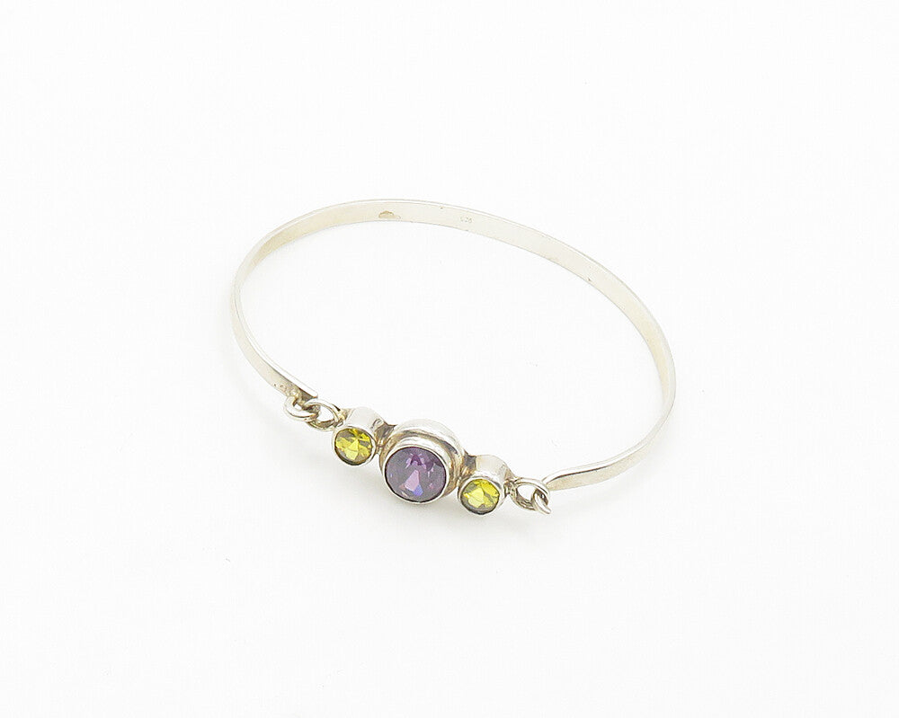 925 Sterling Silver  Vintage Amethyst & Yellow Topaz Bangle Bracelet  BT7880