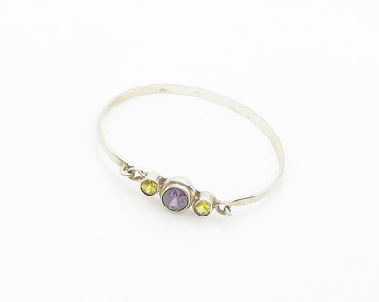 925 Sterling Silver  Vintage Amethyst & Yellow Topaz Bangle Bracelet  BT7880