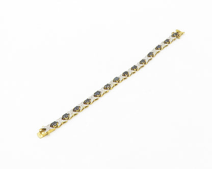 925 Sterling Silver  Genuine Diamond & Black Sapphire Chain Bracelet  BT6746