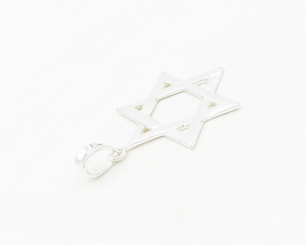 925 Sterling Silver  Vintage Shiny Open Star Of David Smooth Pendant  PT14511