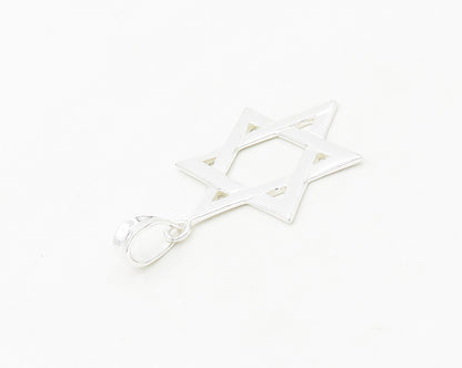 925 Sterling Silver  Vintage Shiny Open Star Of David Smooth Pendant  PT14511