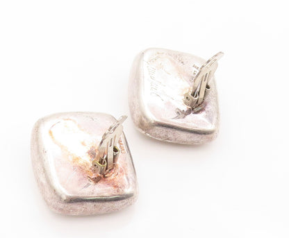 925 Sterling Silver Vintage Earrings Designer Puffed Solid Square Cut  EG13414