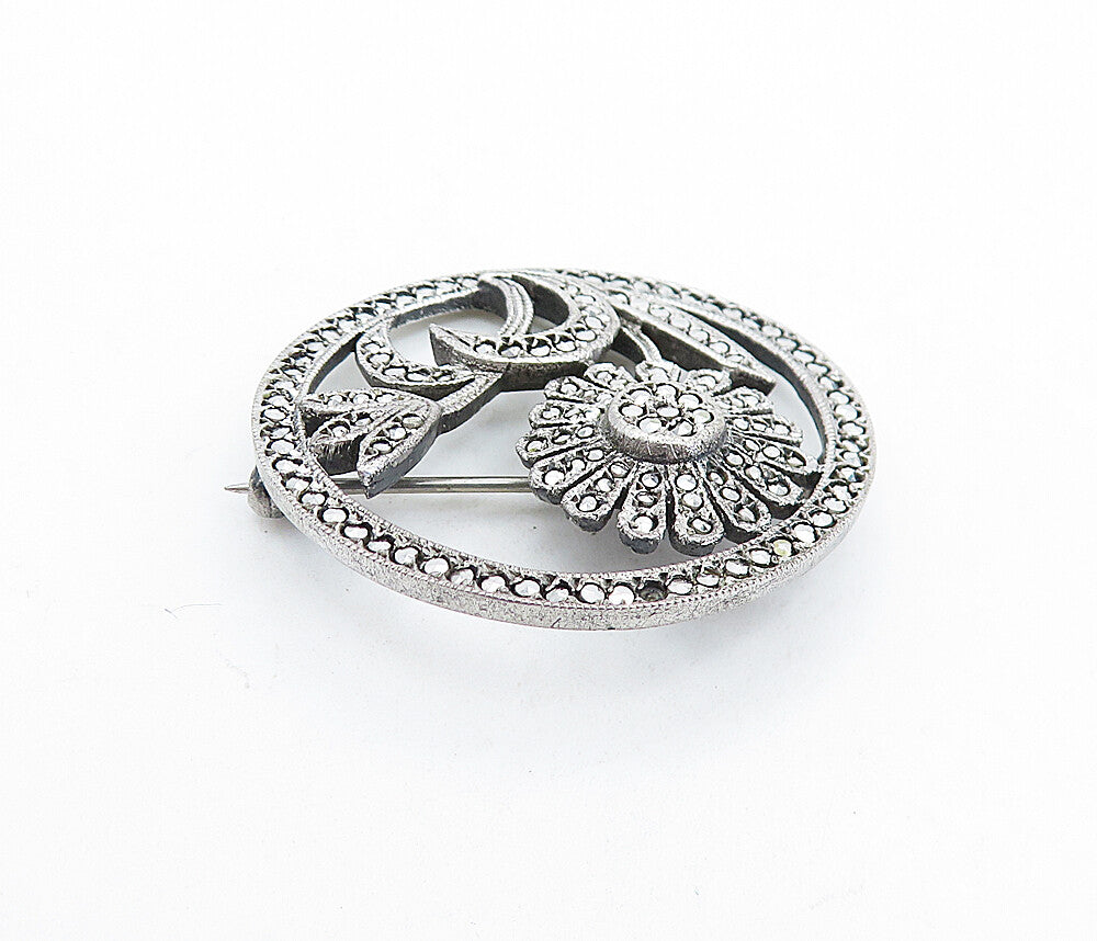 925 Sterling Silver  Vintage Sparkling Blooming Flowers Brooch Pin  BP2235