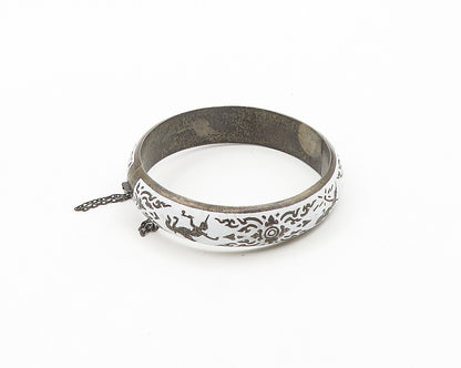SIAM 925 Silver  Vintage Enamel Dragon Boat Dancer Bangle Bracelet  BT7311
