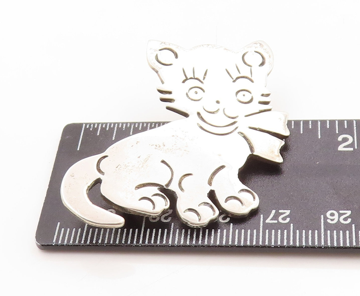 925 Sterling Silver Vintage Brooch Pin MEXICO Solid Cutout Cute Cat  BP11311