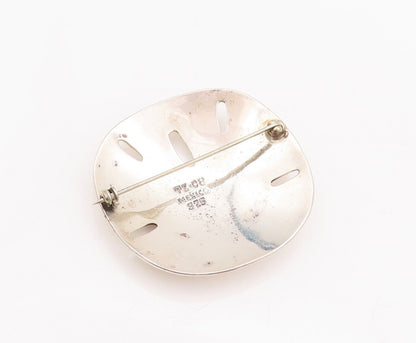 925 Sterling Silver Vintage Brooch Pin MEXICO Floral Carved Shield  BP10843