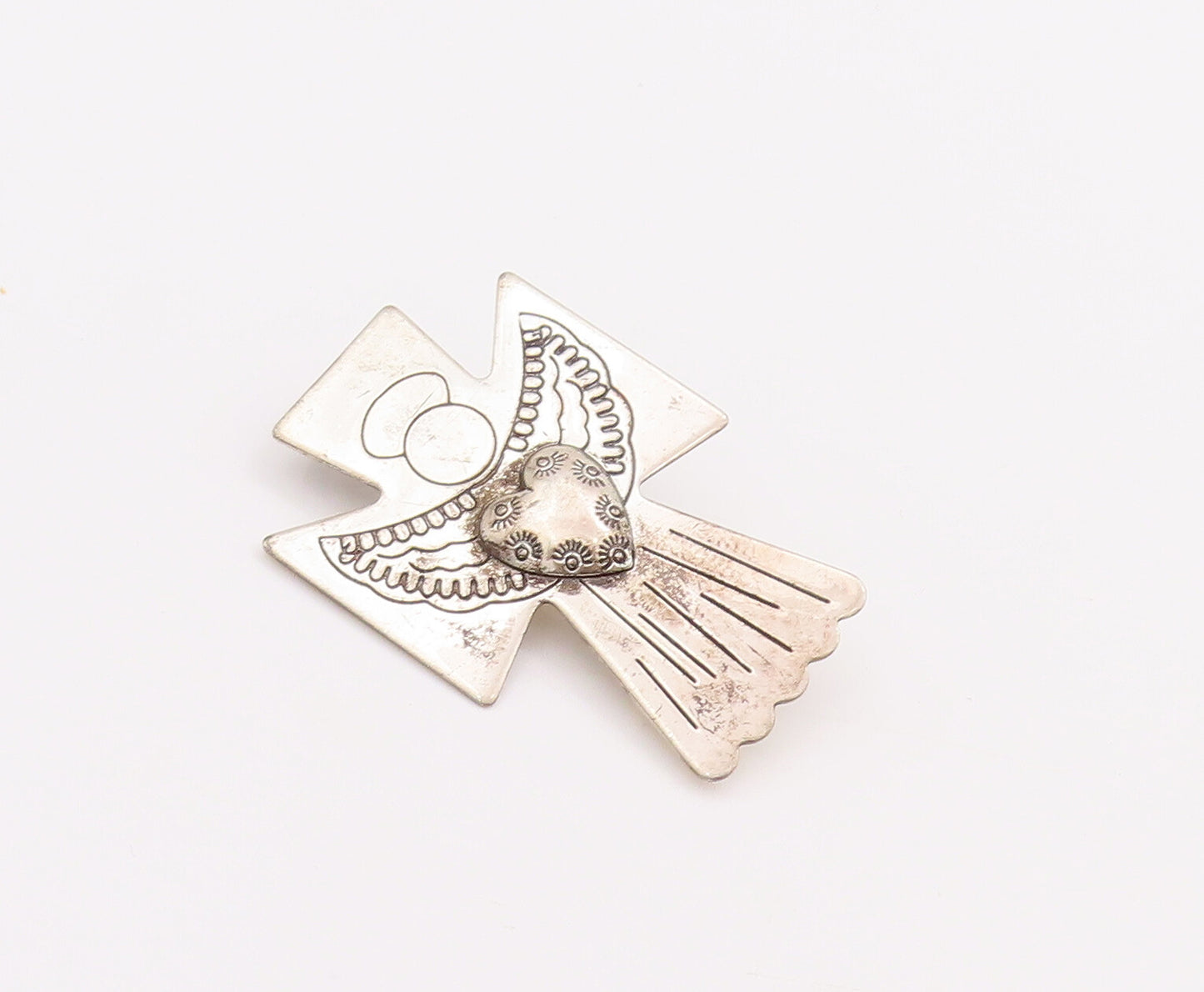 925 Sterling Silver Vintage Brooch Pin CAROLYN POLLACK Etched Angel  BP11137