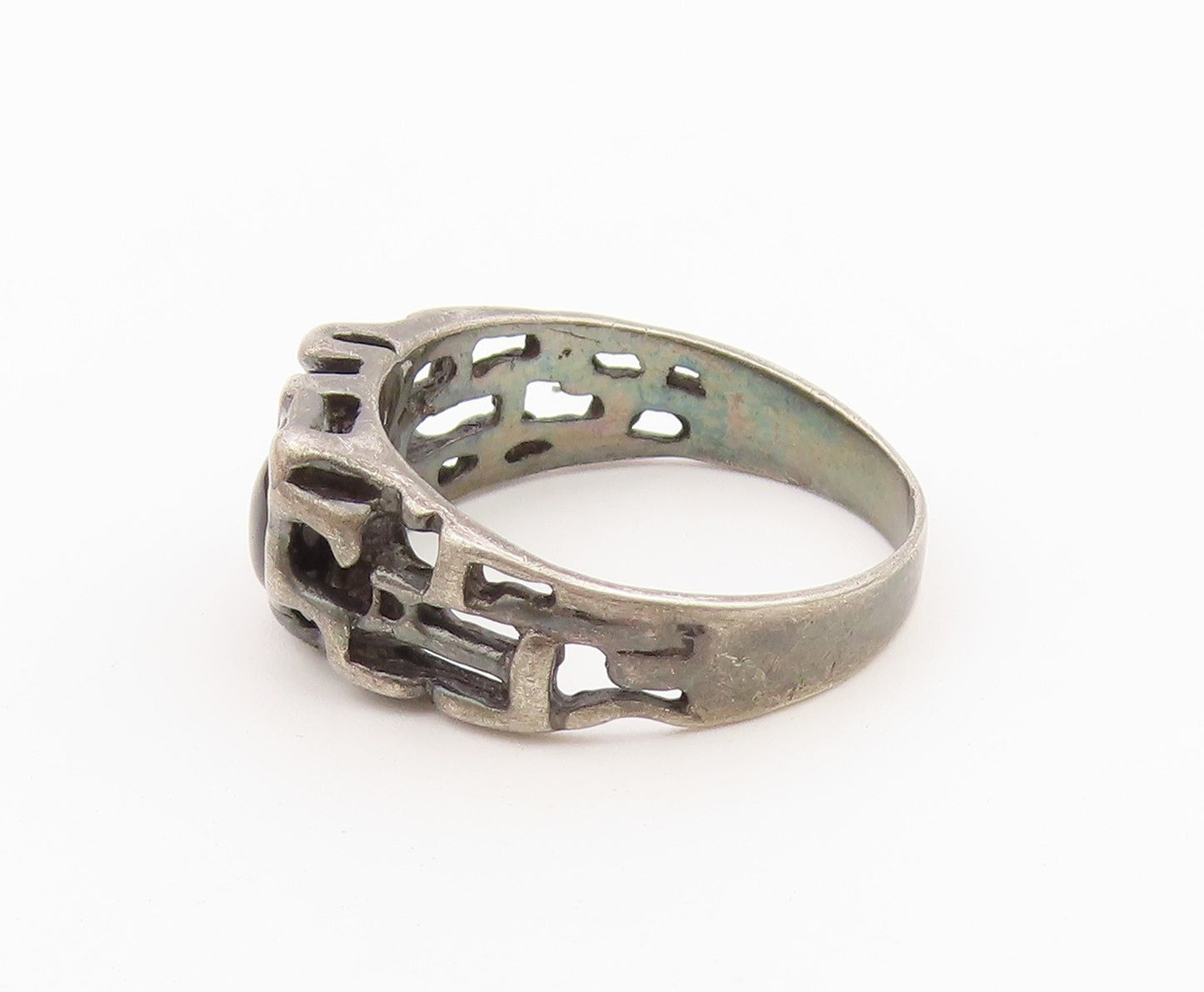 925 Sterling Silver Vintage Ring Black Onyx Brutalist Band  Sz 10.5  RG36522