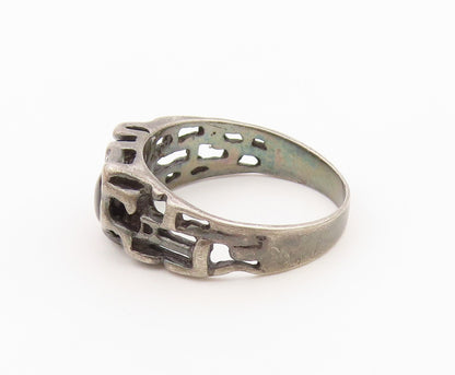 925 Sterling Silver Vintage Ring Black Onyx Brutalist Band  Sz 10.5  RG36522