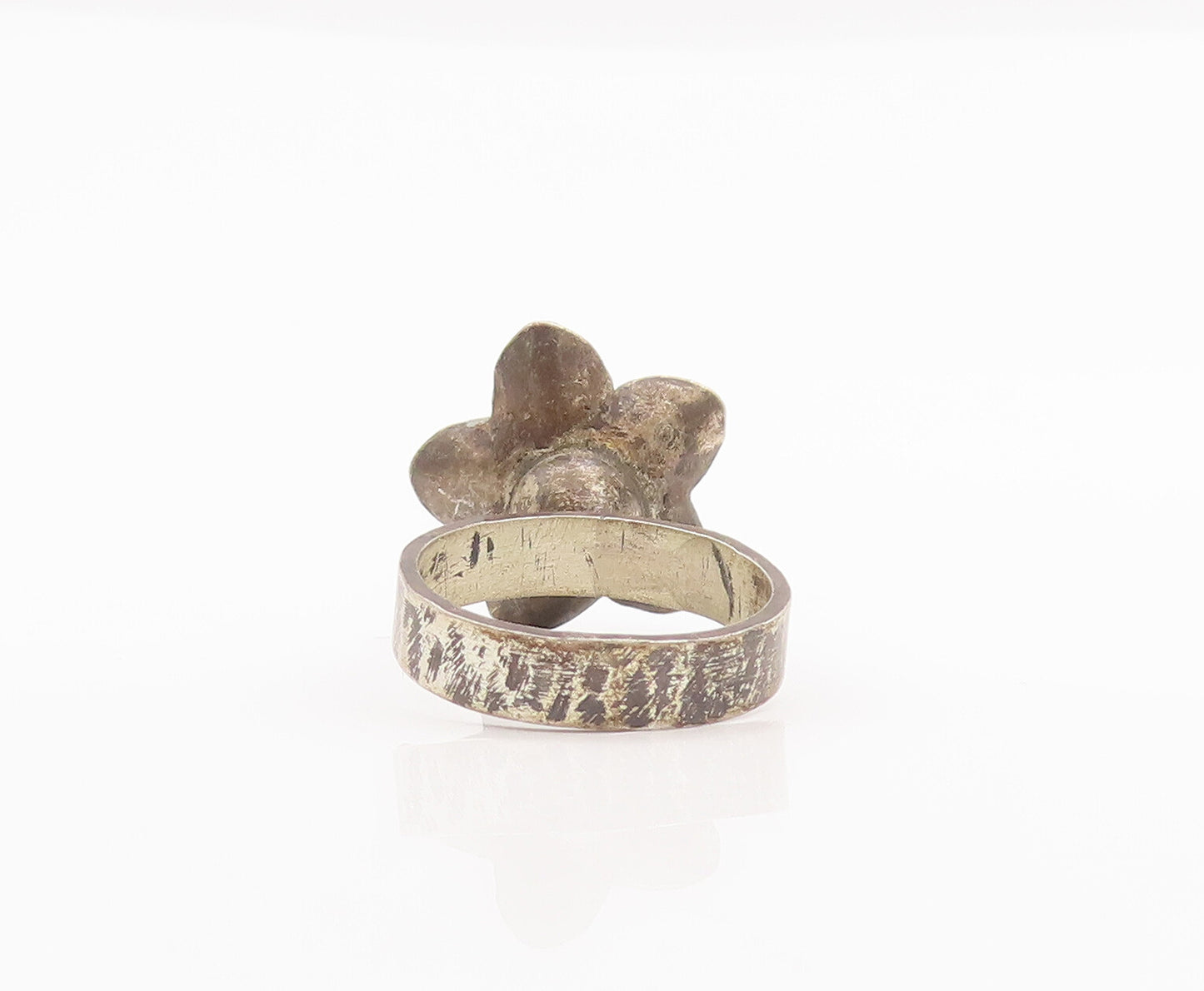 925 Sterling Silver Vintage Ring Minimalist 3D Cut Carved Flower Sz 5 RG27888