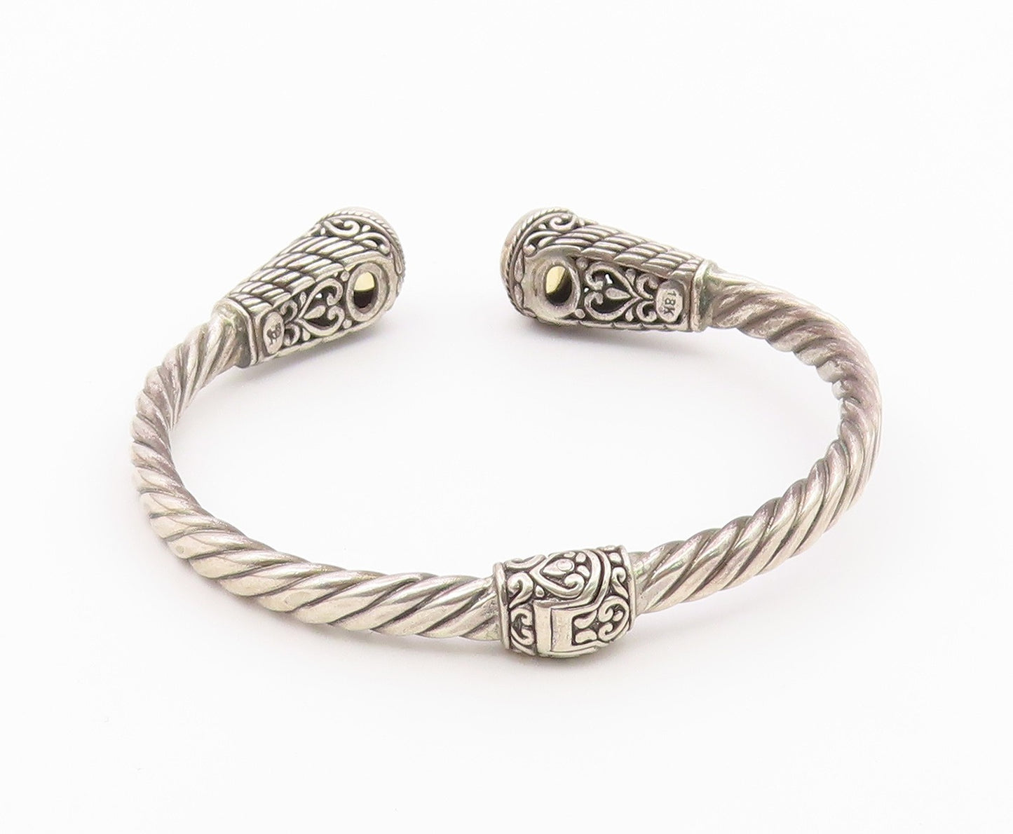 925 Sterling Silver & 18K GOLD  Vintage Citrine Twist Cuff Bracelet  BT8618