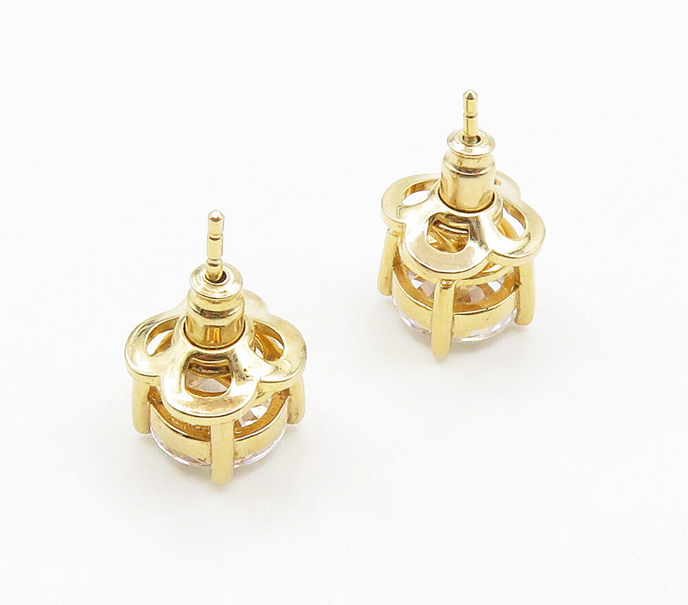 925 Sterling Silver  Shiny Cubic Zirconia Gold Plated Stud Earrings  EG8032