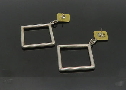 MEXICO 925 Silver  Vintage Heavy Open Square 2 Tone Dangle Earrings  EG10519