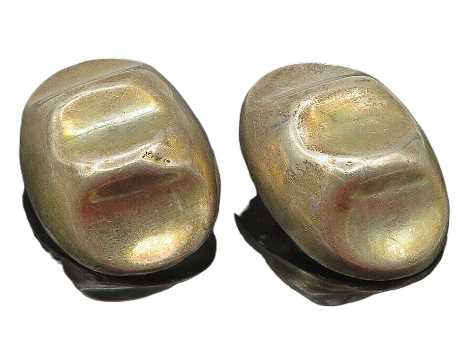 MEXICO 925 Silver  Vintage Dark Tone Dented Dome Non Pierce Earrings  EG5947