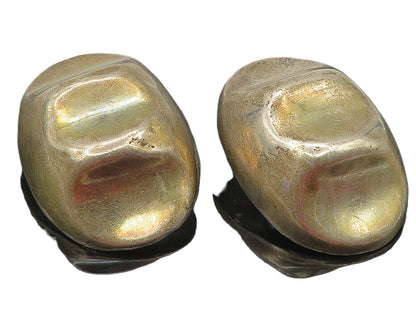 MEXICO 925 Silver  Vintage Dark Tone Dented Dome Non Pierce Earrings  EG5947