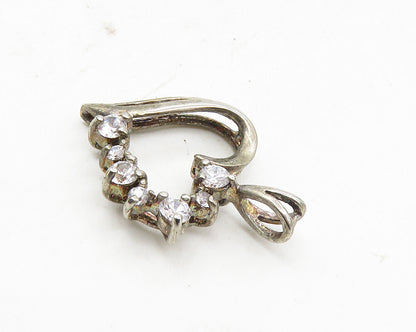 925 Sterling Silver  Vintage Sparkling Topaz Open Love Heart Pendant  PT7204