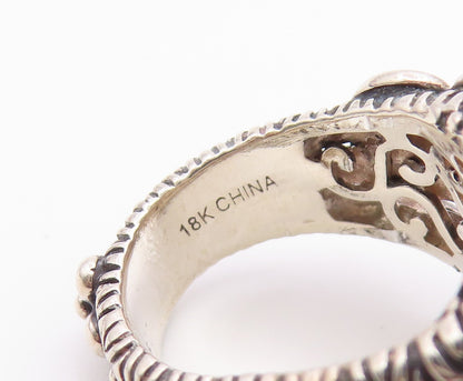 18k Gold & 925 Sterling Silver Vintage Ring BIXBY Mother OF Pearl Sz 4.5 RG36682