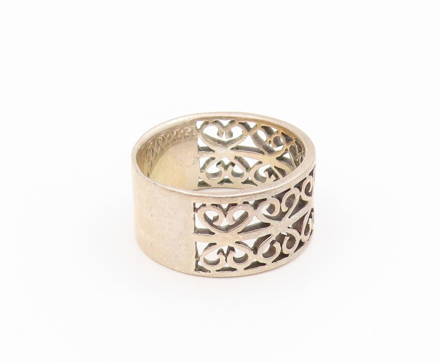925 Sterling Silver Vintage Ring Intricate Open Scrollwork Band  Sz 8  RG34514