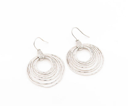 925 Sterling Silver Vintage Earrings Real Diamonds Open Circles Hook  EG14203