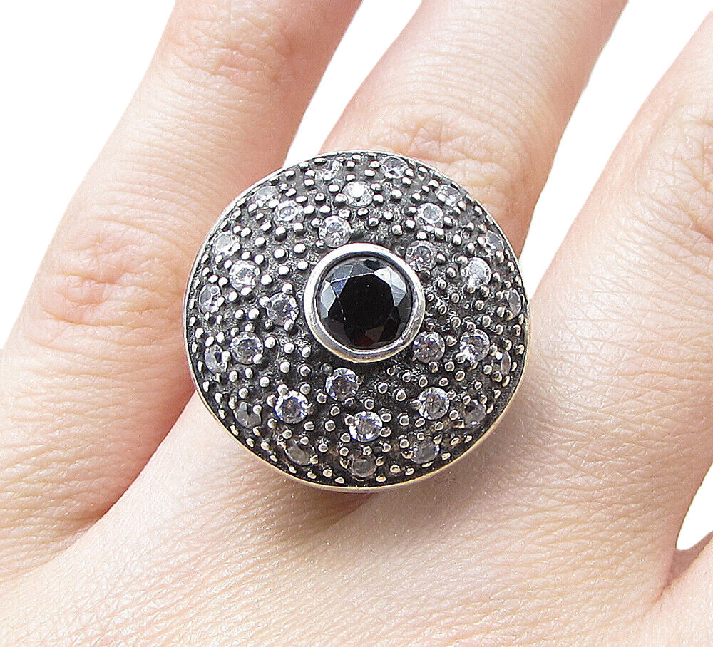 925 Silver  Sapphire Cubic Zirconia & Marcasite Round Shield Ring Sz 6  RG1582