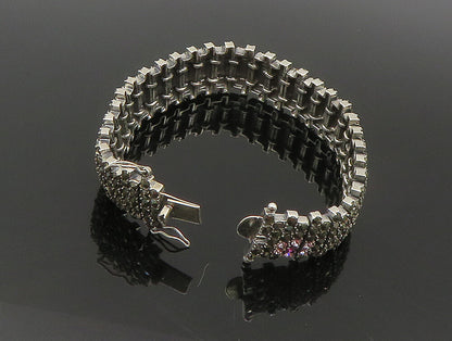 925 Sterling Silver  Topaz & Marcasite Floral Tennis Bracelet  BT1014