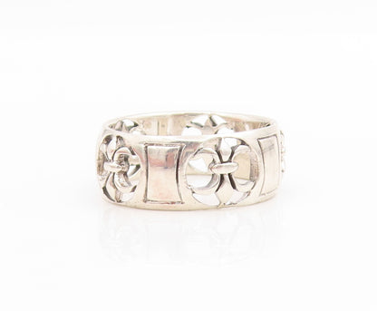 925 Sterling Silver Vintage Ring Fleur De Lis Cutout Wide Band  Sz 14.5  RG34713