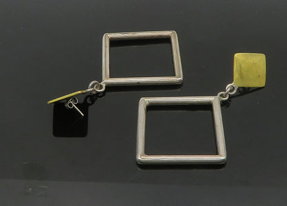 MEXICO 925 Silver  Vintage Heavy Open Square 2 Tone Dangle Earrings  EG10519