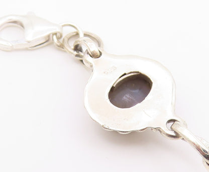 925 Sterling Silver  Druzy Stone Shiny Floral Link Chain Bracelet  BT3641