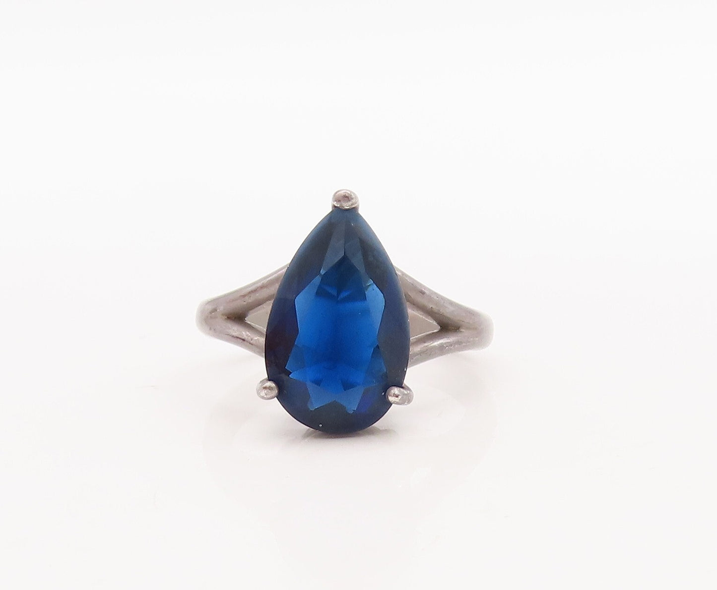 925 Sterling Silver Vintage Ring Minimalist Drop Cut Blue Topaz  Sz 6  RG29706