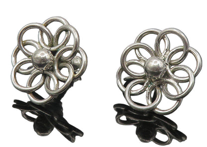 925 Sterling Silver  Vintage Shiny Open Flower Non Pierce Earrings  EG5969