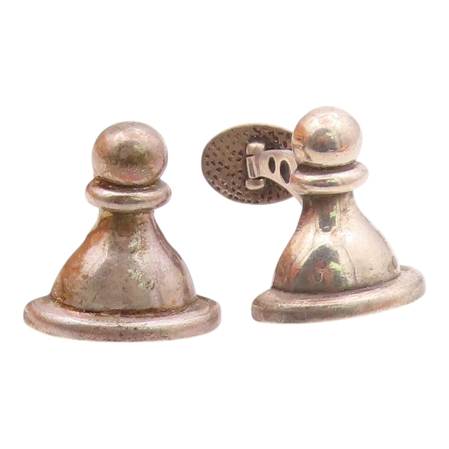 925 Sterling Silver  Vintage Carved Chess Piece & Love Heart Cuff Links TR3400