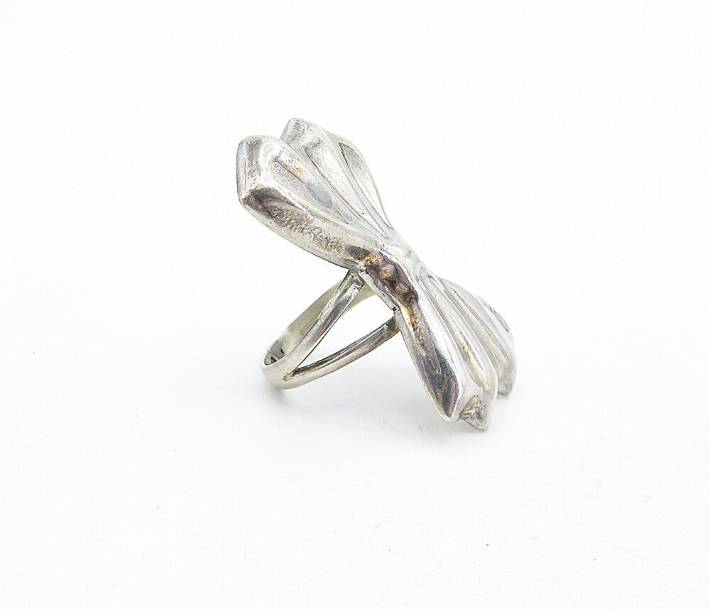 MEXICO 925 Sterling Silver  Vintage Shiny Bow Tie Band Ring Sz 5.5  RG5505