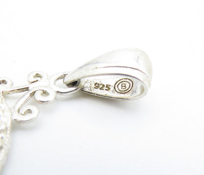 925 Sterling Silver  Vintage Shiny Open Floral Vine Oval Drop Pendant  PT4215