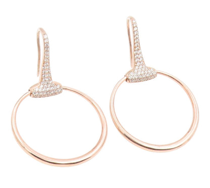 925 Sterling Silver Vintage Earrings Gold Plated CZ Classic Open Circle  EG14244