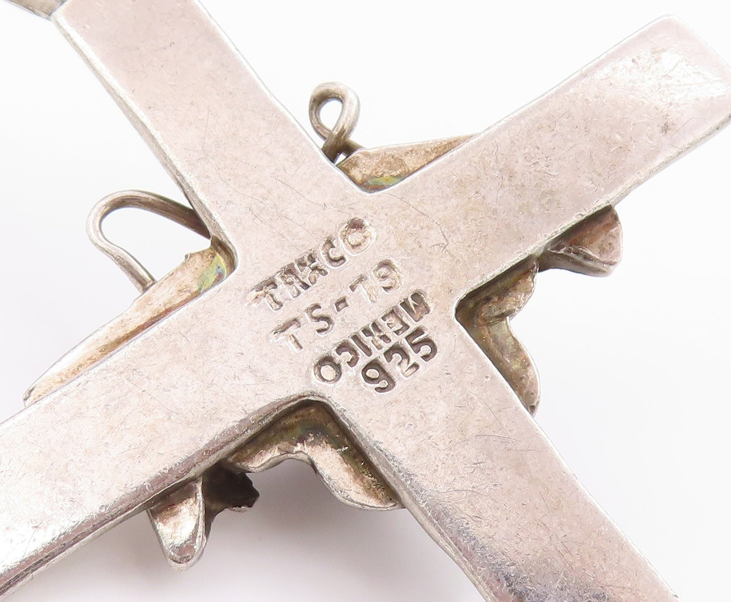 925 Sterling Silver Vintage Pendant TAXCO Grapevine Religious Cross  PT24948