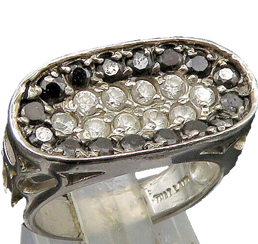 925 Sterling Silver Vintage Black Spinel & Topaz Cutout Band Ring Sz 6 RG22944