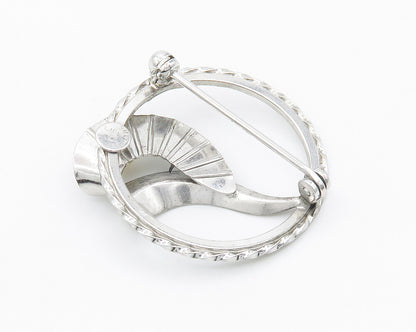 DEC 925 Silver  Vintage Petite Pearl Floral Leaf Round Brooch Pin  BP5788