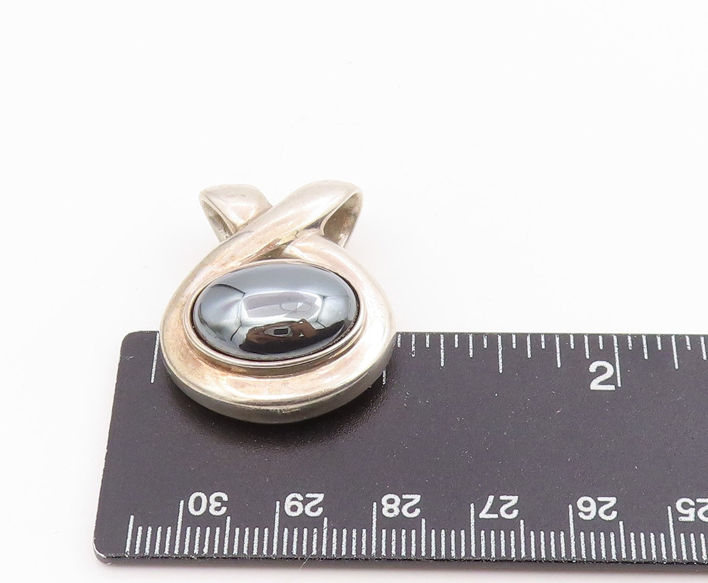 925 Sterling Silver Vintage Pendant ESPO SIG Modernist Hematite Charm  PT25678
