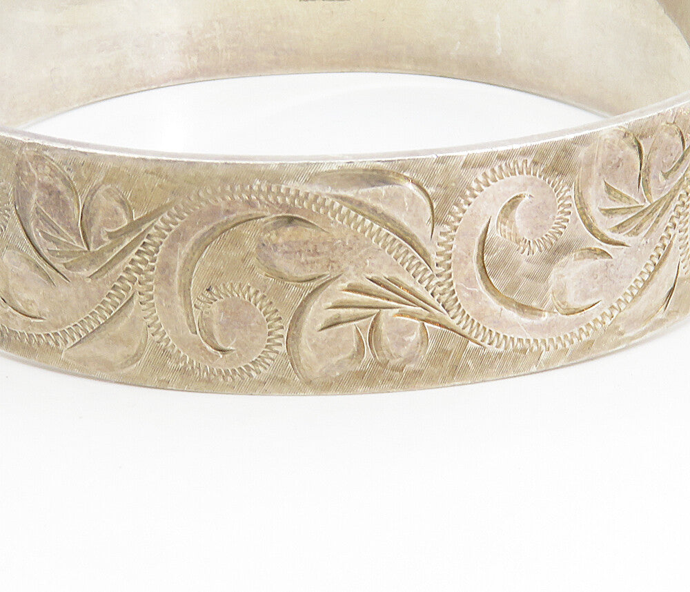 ENGLAND 925 Sterling Silver  Vintage Swirl Vine Etched Bangle Bracelet  BT3478