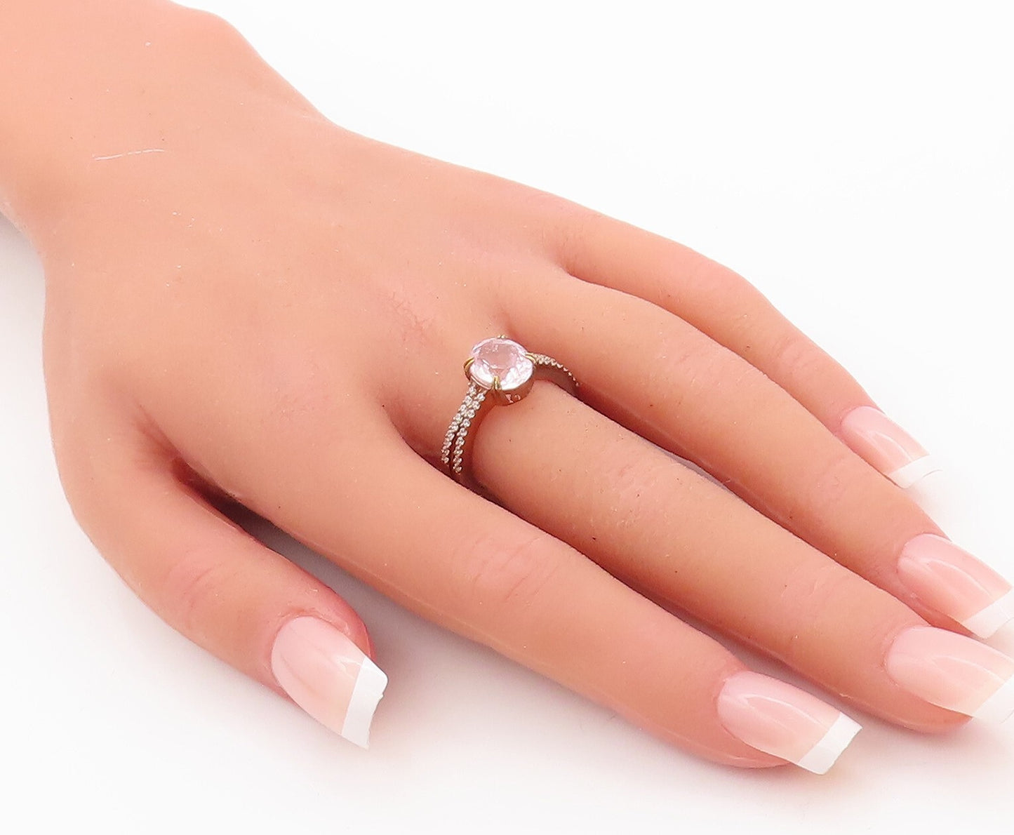 925 Sterling Silver Vintage Ring Rose Gold Plated Pink  White Topaz Sz 7 RG29828
