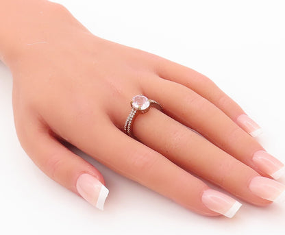925 Sterling Silver Vintage Ring Rose Gold Plated Pink  White Topaz Sz 7 RG29828