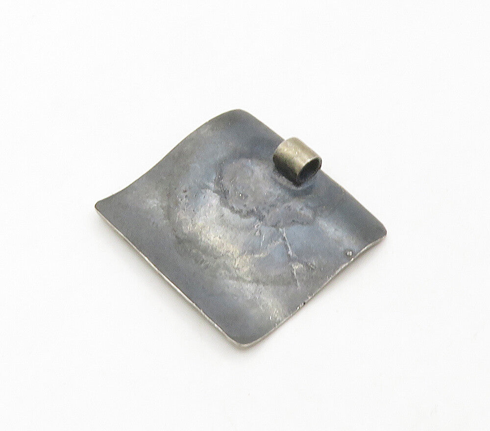 925 Sterling Silver  Vintage Dark Tone Spiral Design Square Pendant  PT12915