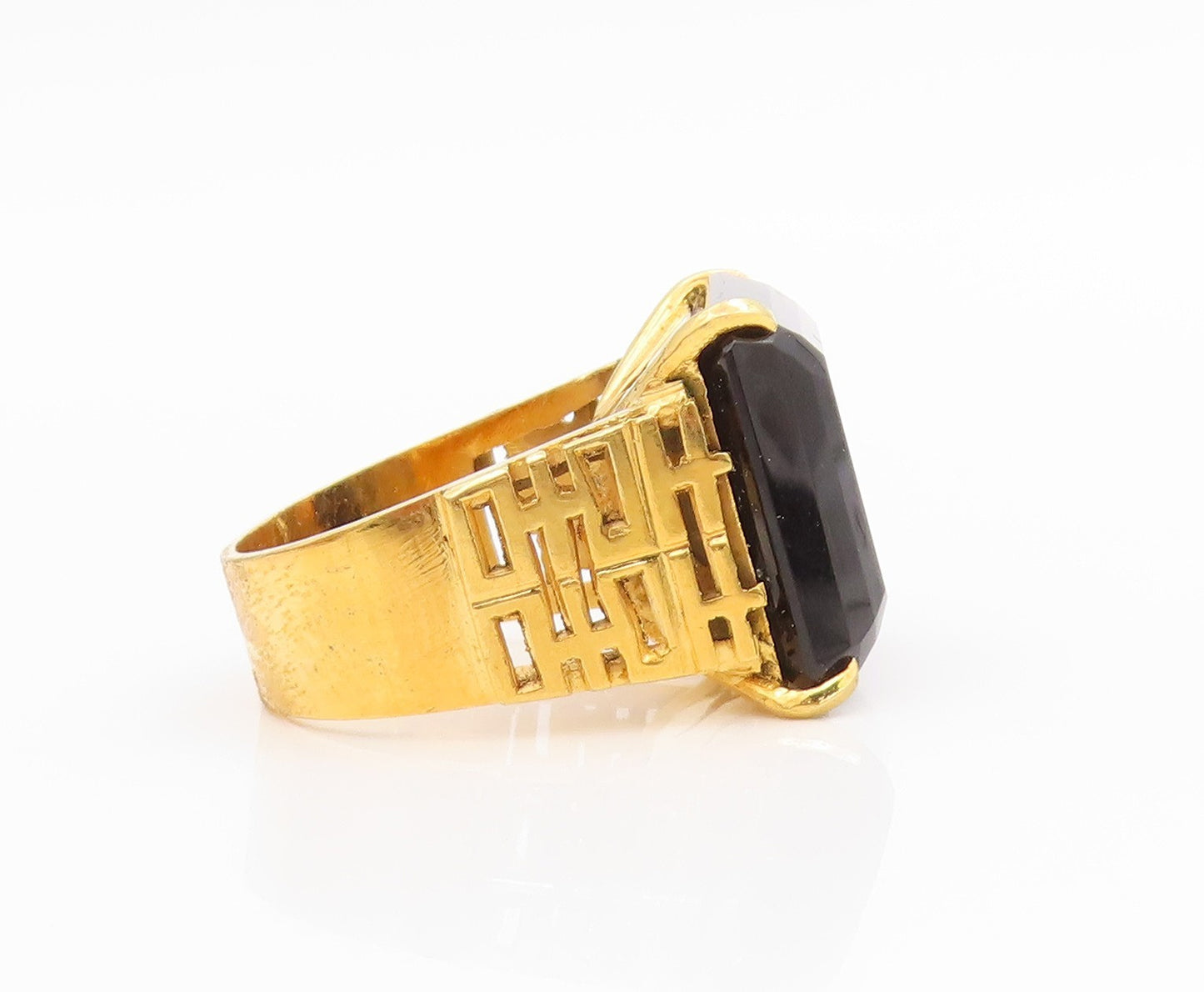 925 Sterling Silver Vintage Ring Gold Plated Smoky Quartz Band  Sz 7  RG34575