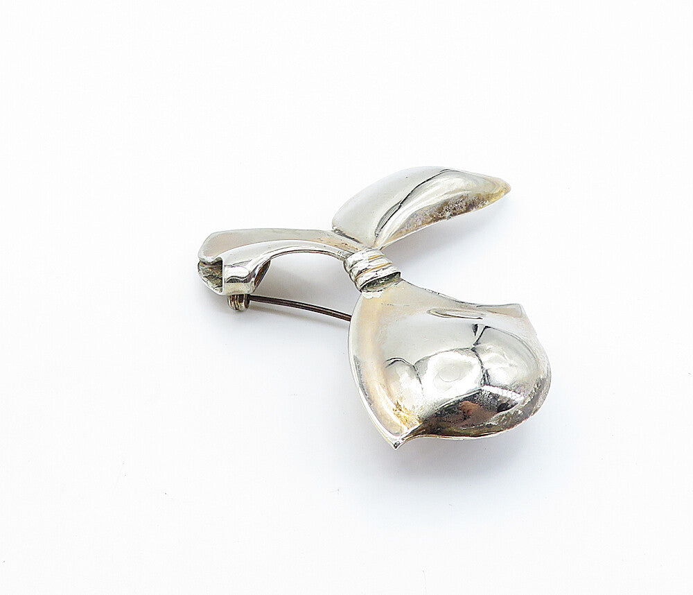 GK CO. 925 Sterling Silver  Vintage Shiny Bow Tied Ribbon Brooch Pin  BP2833