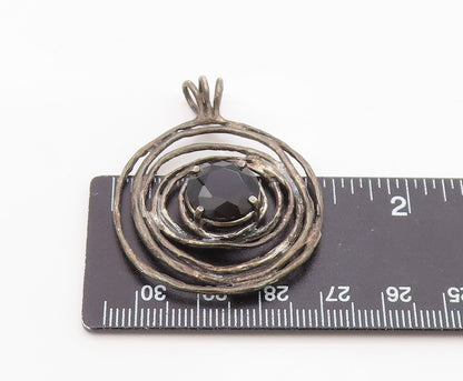 925 Sterling Silver Vintage Pendant ISRAEL Faceted Onyx Spiral Charm  PT26348